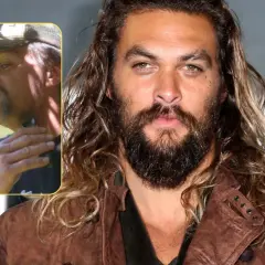 Jason Momoa bez brody, w czapce, goli się. Obok jego znane oblicze z bujną brodą.