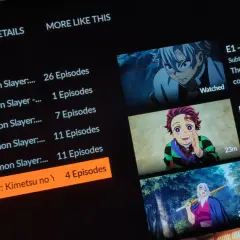 Widok listy odcinków anime Demon Slayer: Kimetsu no Yaiba. Widzimy, że ile sezonów ma Demon Slayer, a konkretnie sezon 57 z 4 odcinkami.