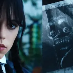 Wednesday Addams patrzy na rysunek potwora, zastanawiając się, kto jest potworem w jej życiu.