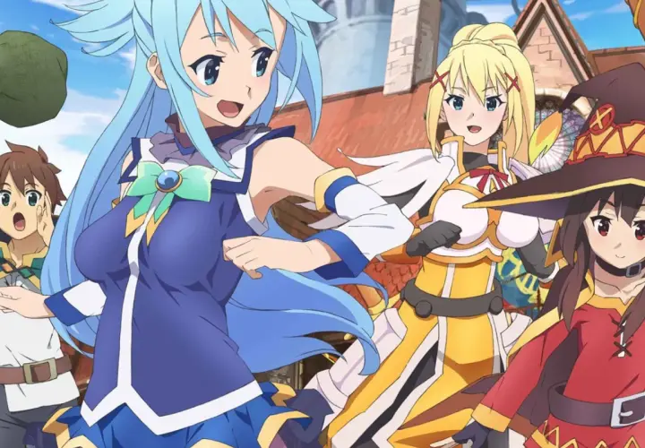Postacie z anime KonoSuba, idealne do sprawdzenia, gdzie oglądać anime.