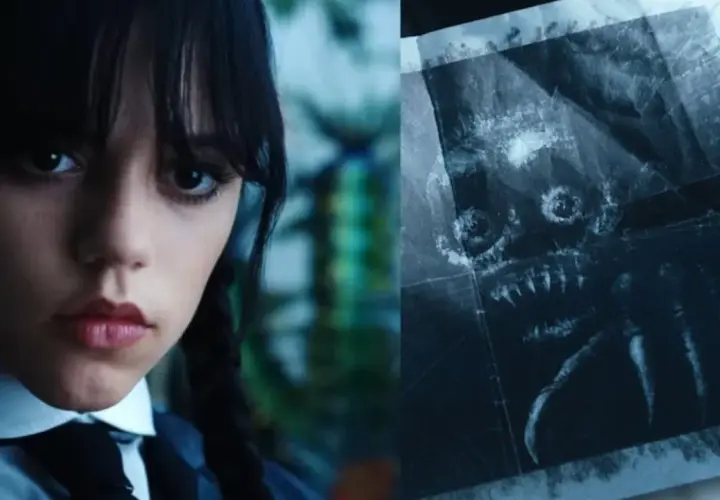 Wednesday Addams patrzy na rysunek potwora, zastanawiając się, kto jest potworem w jej życiu.