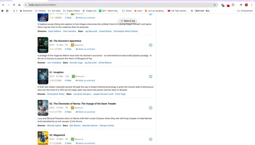 Jak znaleźć tytuł filmu po opisie? Na IMDb widzimy listę filmów z opisami: "Jak wytresować smoka", "Magiczne drzewo", "Incepcja", "Opowieści z Narnii".