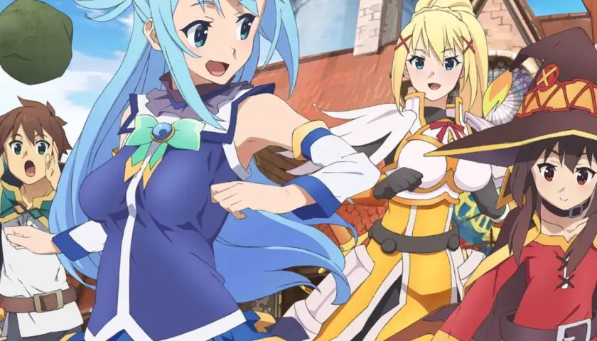 Postacie z anime KonoSuba, idealne do sprawdzenia, gdzie oglądać anime.