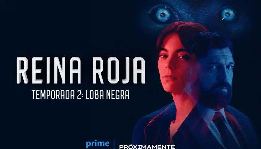 Plakat serialu "Czerwona Królowa" sezon 2: Loba Negra. W tle tajemnicze oko, na pierwszym planie twarze kobiety i mężczyzny.
