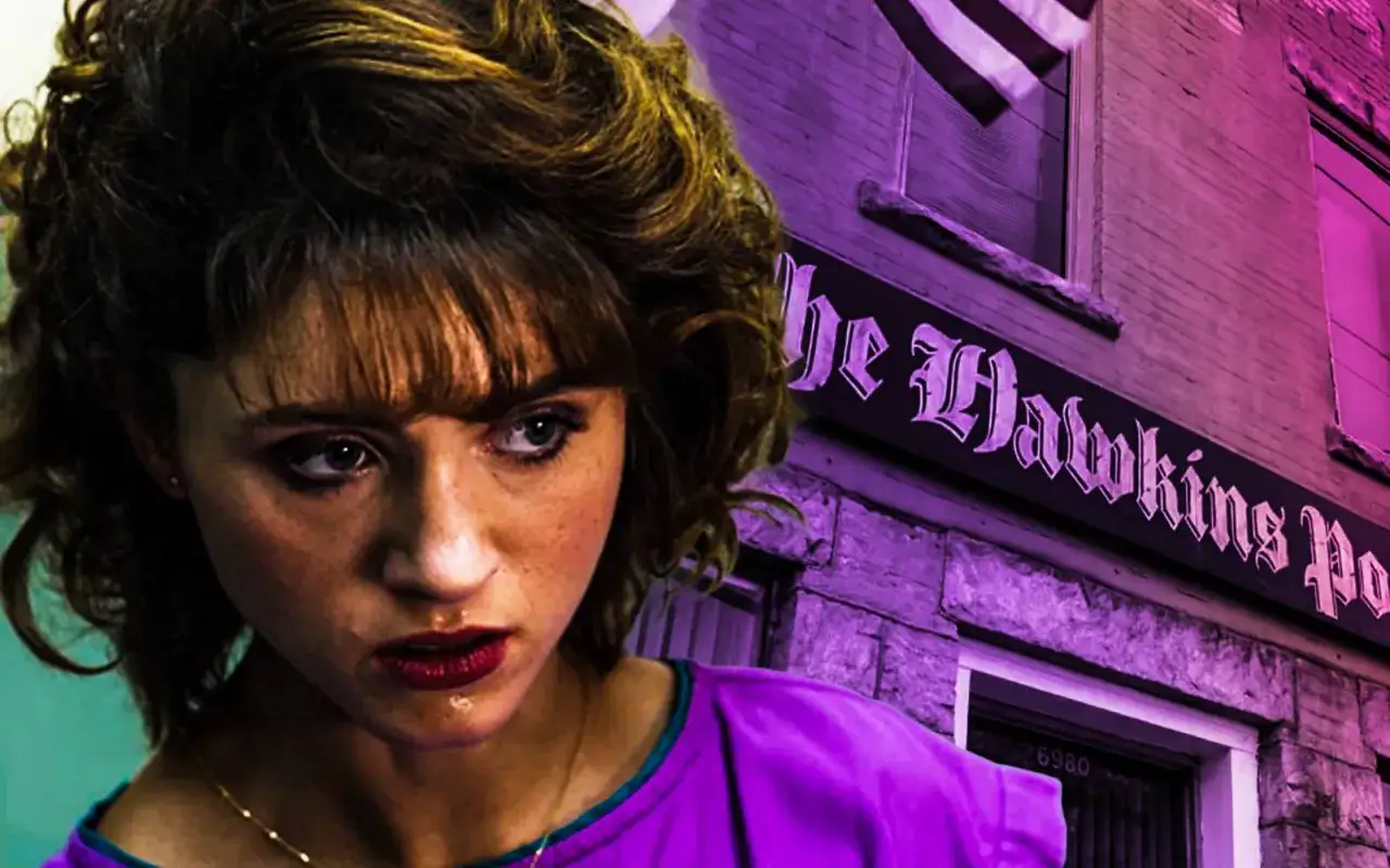 Nancy Wheeler patrzy z determinacją na budynek The Hawkins Post.