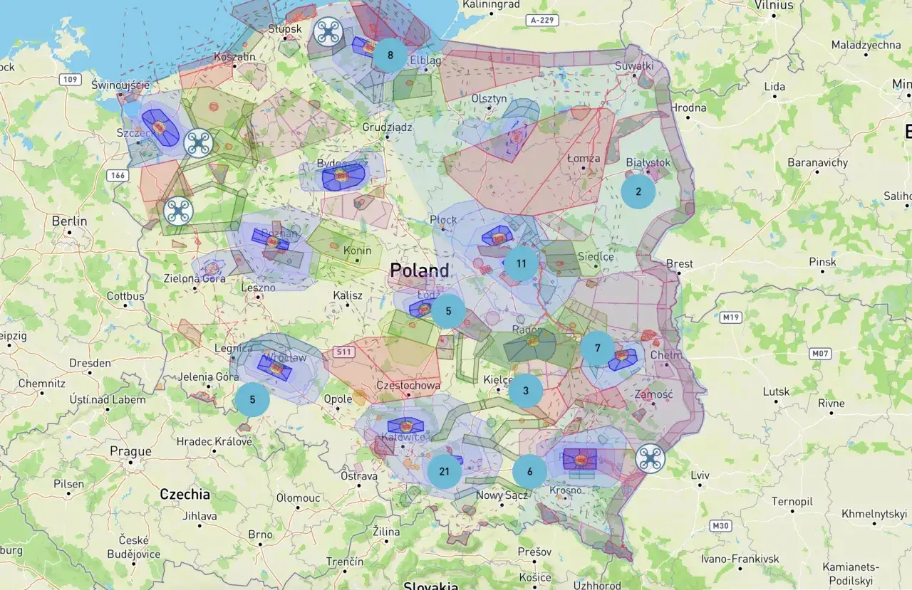 Mapa stref zrzutu w Polsce