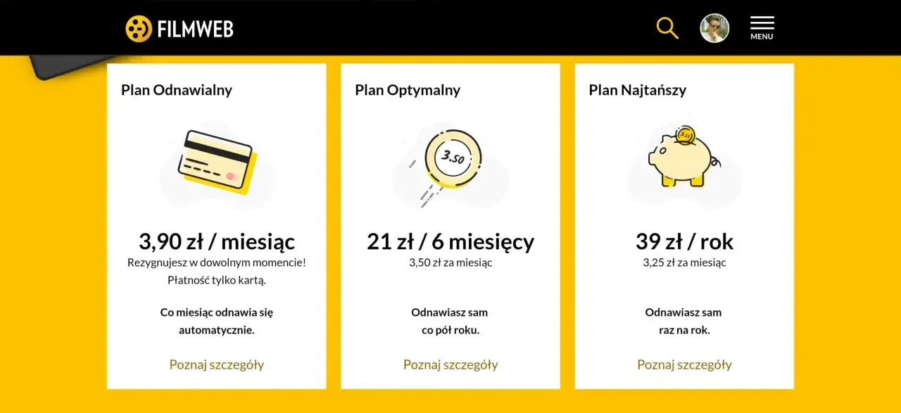 Czy Filmweb jest płatny? Tak, oferuje różne plany subskrypcji, od miesięcznych po roczne, z cenami zaczynającymi się od 3,90 zł.